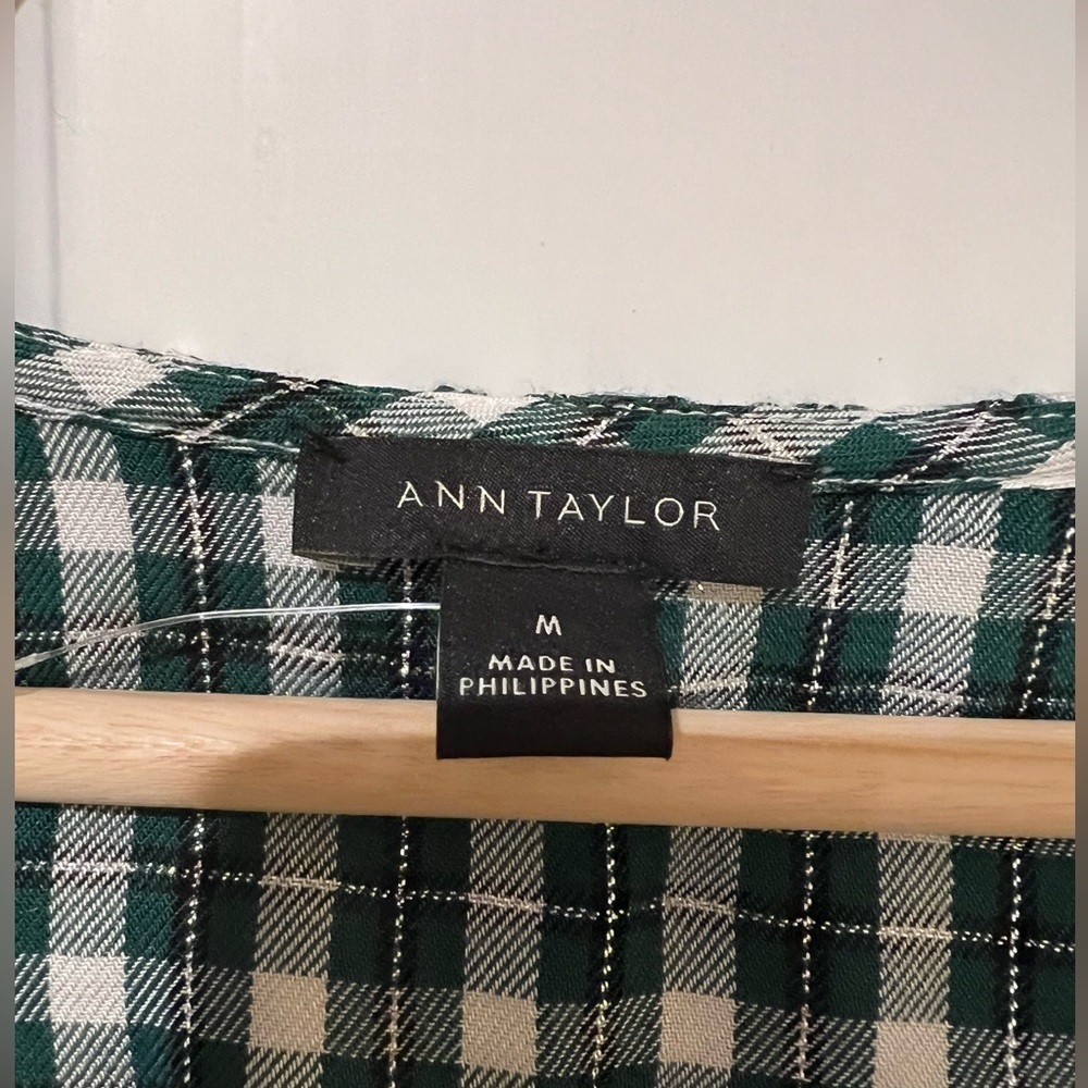 Ann Taylor plaid ruffle button down shirt - Picture 2 of 5